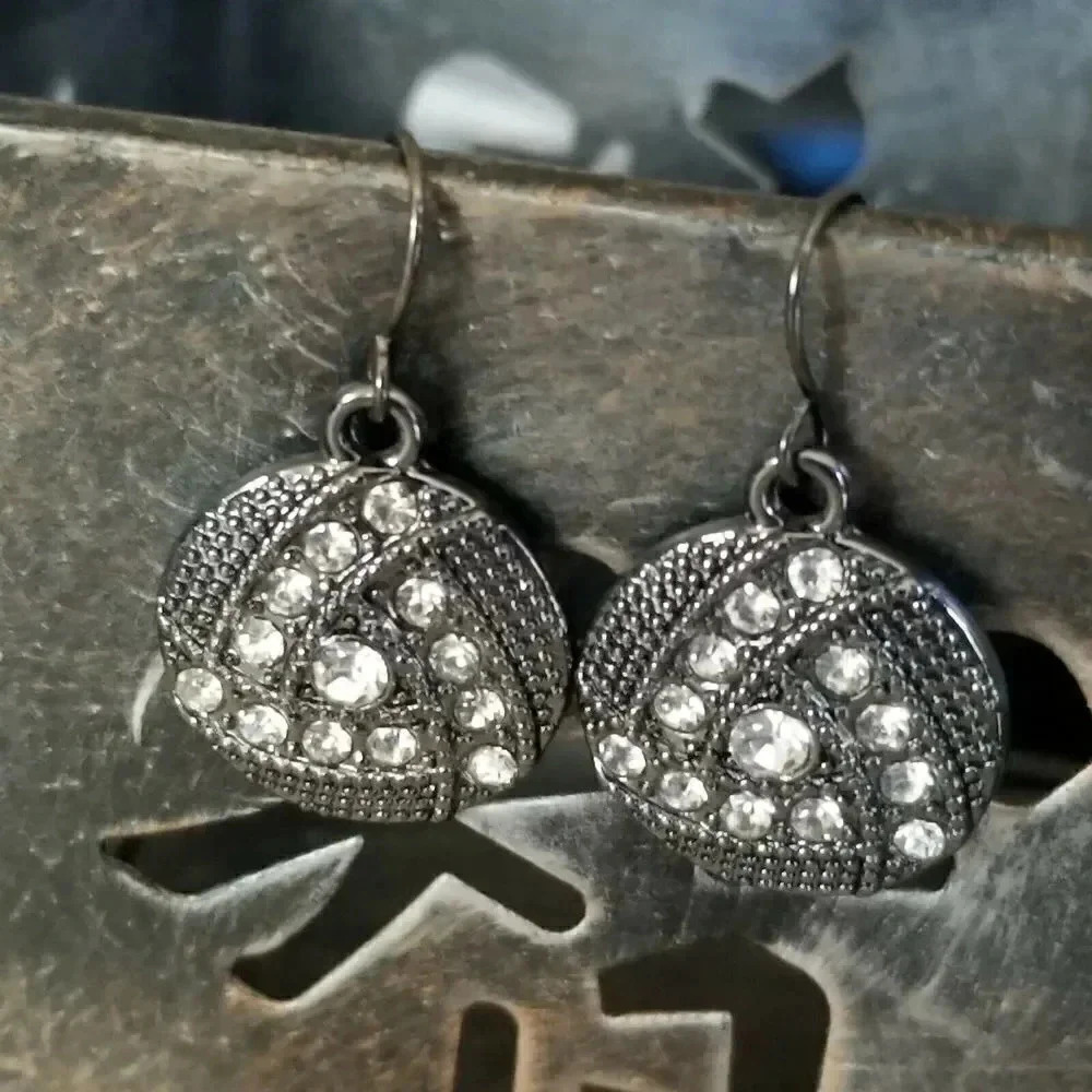 Edgy Gunmetal Gray Black Austrian Crystal Circle Inner Triangle Dangle Earrings